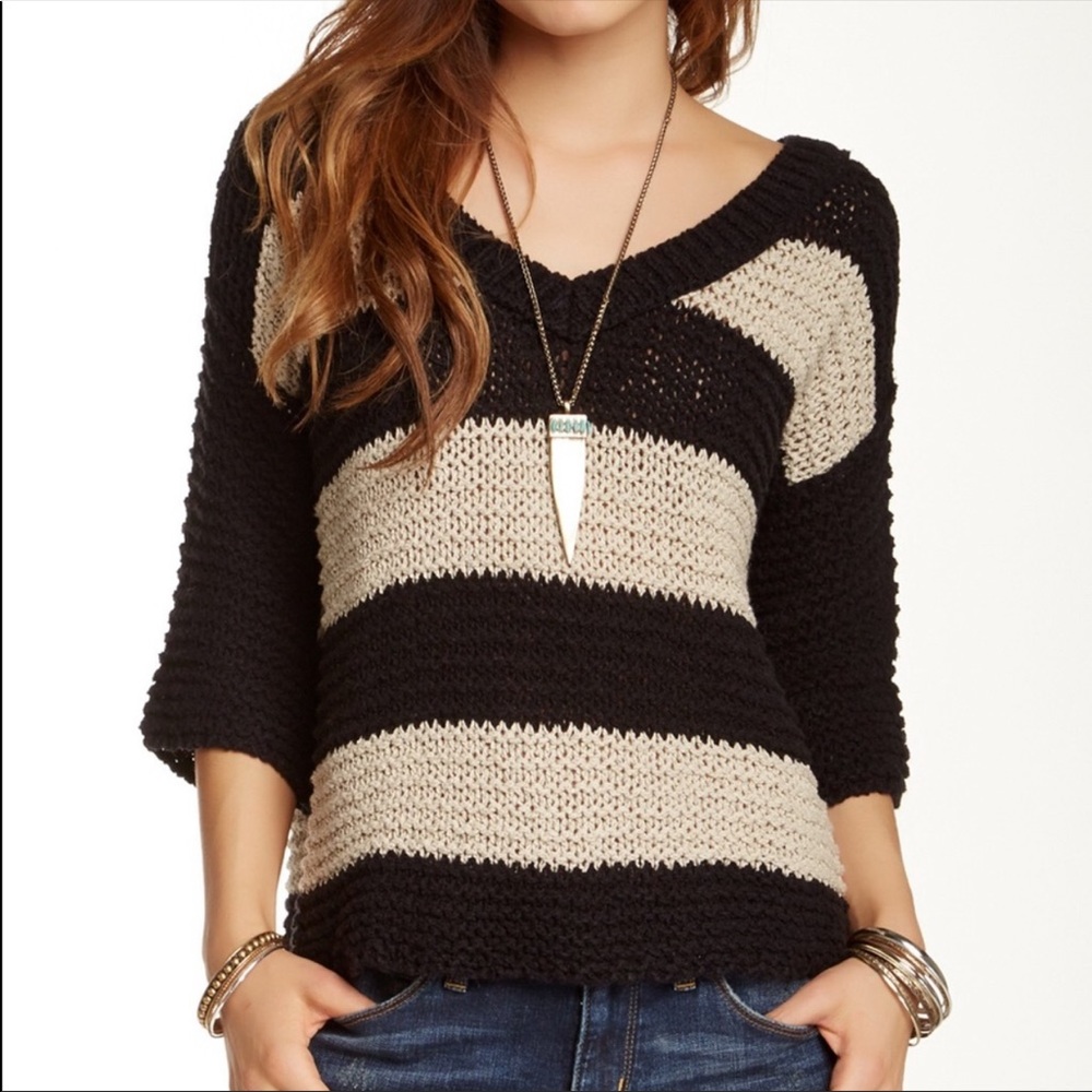 Free People Park Slope Striped Chunky Knit Sweater